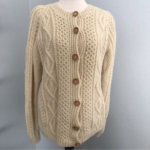 Vintage Cream Chunky Sweater Cardigan Wool-Like Button Up